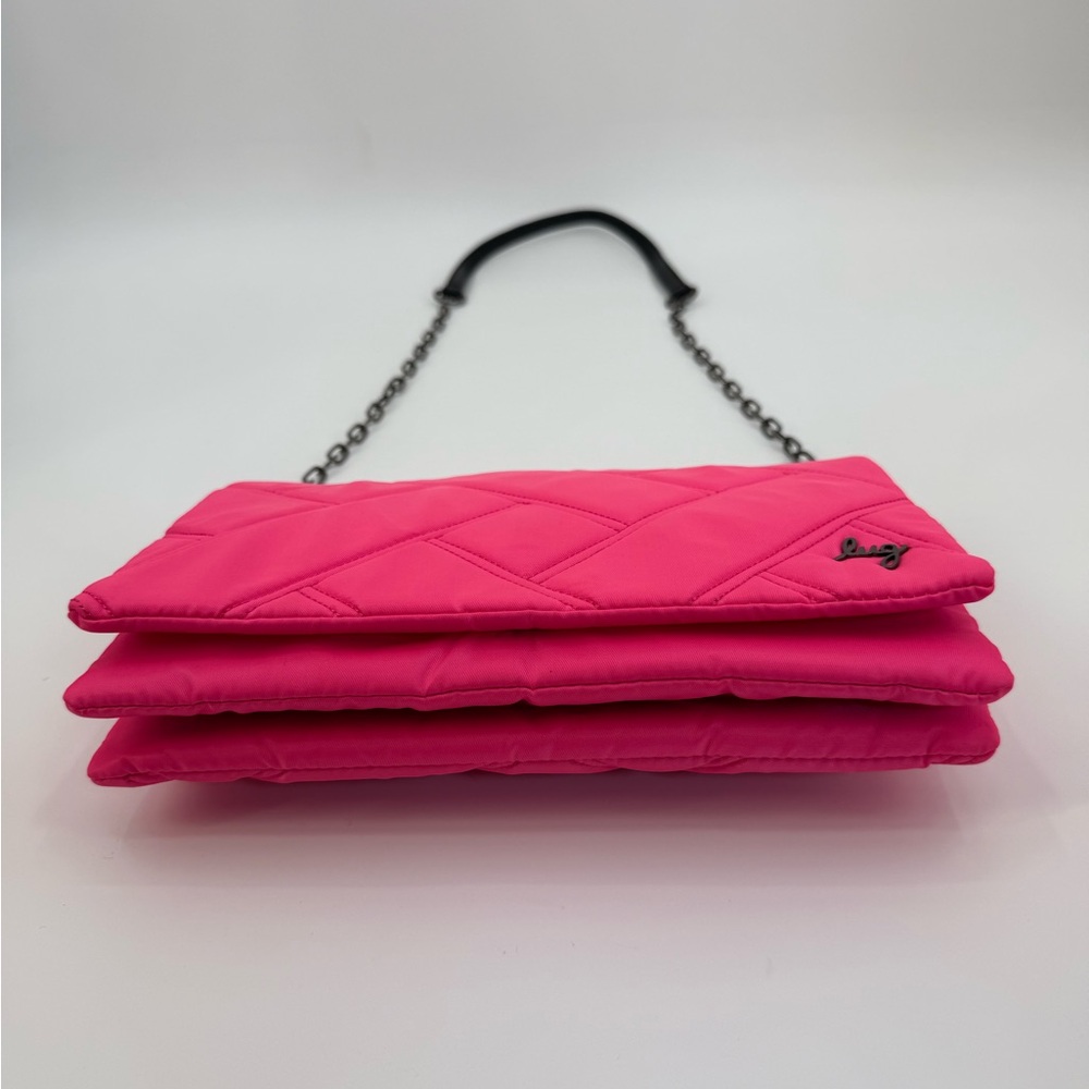 Lug Huddle Quilted Shoulder- Crossbody Bag, Gunmetal Chain Strap Magenta Pink - Picture 5 of 15
